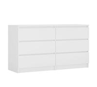 3xE Living Commode 138 cm, 6 tiroirs, Blanc Mat, 138 x 39 x 79 cm