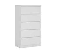 3xE Living Commode 5 tiroirs 70 cm, Couleur : Blanc Mat, L : 70 cm, P : 39 cm, H : 124 cm