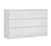 3xE Living Commode 6 tiroirs 120 cm, Couleur : Blanc Mat/Blanc Brillant, L : 120 cm, P : 39 cm, H : 79 cm