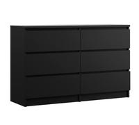 3xE Living Commode 6 tiroirs 120 cm, Couleur : Noir Mat, L : 120 cm, P : 39 cm, H : 79 cm
