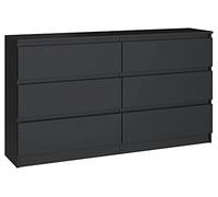 3xE Living Commode 6 tiroirs 140 cm (Noir). D : 140 x 38 x 78 cm.