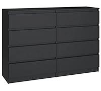 3xE Living Commode 8 tiroirs 120 cm (Noir). D : 120 x 39 x 101 cm.