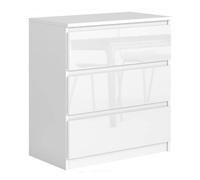 3xE Living Commode avec 3 tiroirs 70 cm, Blanc/Blanc Brillant