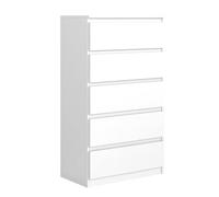 3xE Living Commode avec 5 tiroirs 70 cm, Blanche, D : 70 x 39 x 125 cm.