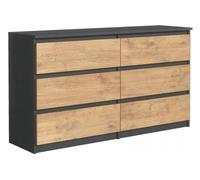 3xE Living Commode avec 6 tiroirs Anthracite & Chêne Lancelot, L : 120 cm, H: 78 cm, P: 39 cm