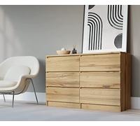3xE Living Commode avec 6 tiroirs en chêne wotan, Plusieurs Couleurs et Tailles, L : 120 cm, H : 78 cm, P : 39 cm