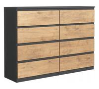 Commode 8 Tiroirs : Anthracite / Chêne Lancelot, 120 x 101 x 39 cm