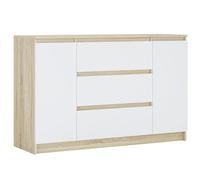 3xE Living Commode en Couleur Sonoma/Blanc, D : L : 120 cm, P 39 cm, H : 78 cm, avec Deux Portes et Trois tiroirs