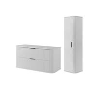 3xE Living Demi-Colonne de Salle de Bain, 2 tiroirs, 1 Porte, Fermeture amortie, Blanc, poignées Noires, 100 x 42 x 52 cm