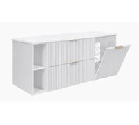 3xE Living Ensemble de Meubles de Salle de Bain avec Panier à Linge, Blanc/Poignées Dorées, 140 x 57 x 46 cm