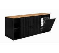 3xE Living Ensemble de Meubles de Salle de Bain avec Panier à Linge, Noir/Plan Chêne Craft/Poignées Noires, 140 x 57 x 46 cm