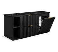 3xE Living Ensemble de Meubles de Salle de Bain avec Panier à Linge, Noir/Plan Marbre Black Royal/Poignées Dorées, 120 x 57 x 46 cm