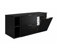 3xE Living Ensemble de Meubles de Salle de Bain avec Panier à Linge, Noir/Poignées Dorées, 120 x 57 x 46 cm