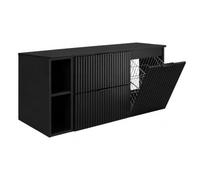 3xE Living Ensemble de Meubles de Salle de Bain avec Panier à Linge, Noir/Poignées Noires, 120 x 57 x 46 cm