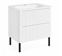 3xE Living Meuble de Salle de Bain 60, Blanc, avec Vasque, Pieds Noirs, 60,7 x 44,4 x 64,9 cm