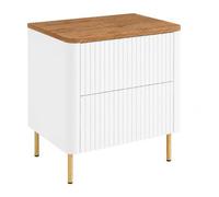 3xE Living Meuble de Salle de Bain 60, Blanc, Plan chêne Craft, Pieds dorés, 60,8 x 44,2 x 65 cm