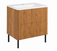 3xE Living Meuble de Salle de Bain 60, Chêne Craft, avec Vasque, Pieds Noirs, 60,7 x 44,4 x 64,9 cm