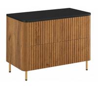 3xE Living Meuble de Salle de Bain 80, Chêne Craft, Plan Noir, Pieds dorés, 80,8 x 44,2 x 65 cm