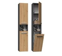 3xE Living Meuble de Salle de Bain Bagnoli Slim III Anthracite & chêne Artisanal, L : 30 cm, H : 174 cm, p : 30 cm