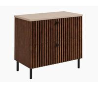 3xE Living Meuble de Salle de Bain sur Pieds avec Plan 80, chêne Noyer + Plan Cachemire, poignées en Trois Couleurs, Pieds Noirs, 80 x 44,4 x 73,6 cm