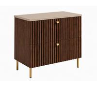 3xE Living Meuble de Salle de Bain sur Pieds avec Plan 80, chêne Noyer + Plan Cachemire, poignées en Trois Couleurs, Pieds dorés, 80 x 44,4 x 73,6 cm