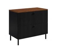 3xE Living Meuble de Salle de Bain sur Pieds avec Plan 80, Noir + Plan chêne Noyer, poignées en Trois Couleurs, Pieds Noirs, 80 x 44,4 x 73,6 cm