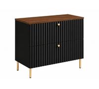 3xE Living Meuble de Salle de Bain sur Pieds avec Plan 80, Noir + Plan chêne Noyer, poignées en Trois Couleurs, Pieds dorés, 80 x 44,4 x 73,6 cm