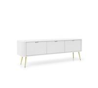 3xE Living Meuble TV Blanc, Pieds: Or, D: L: 168 cm, H : 57 cm, P : 39 cm, Meubles de Salon, Meuble Tele, Table TV