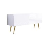 3xE Living Meuble TV : Une Porte, Une étagère, Couleur : Blanc Mat/Blanc Brillant, Pieds dorés D : L : 100 cm, H : 52 cm, P : 32 cm