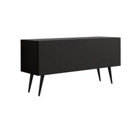 3xE Living Meuble TV : Une Porte, Une étagère, Couleur : Noir Mat, Pieds Noirs D : L : 100 cm, H : 52 cm, P : 32 cm