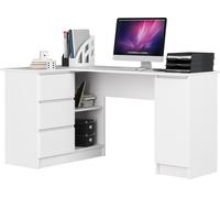 3xEliving DESK LYNNA B20 Links Weisw Grand bureau d'angle avec trois tiroirs et armoire, côté gauche, dimensions : hauteur : 77 cm, largeur : 155/89 cm, profondeur : 45/48,5 cm