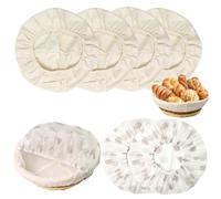 4+2 Pièces Doublure en Lin pour Banneton à Pain, Housses Banneton pour Pain, Toiles de Boulangerie pour Panier Pain, Couvercle Alimentaire Rond à Haute élasticité, 25-27cm Accessoire de Pâtisserie