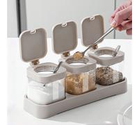 4/3/2 pièces Ensemble de pots à épices 3-en-1 avec base, pots de rangement en verre avec cuillères, contenants de rangement de cuisine premium, salière, pot à assaisonnement, ensemble de salière et po