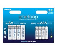 4+4 Piles Rechargeables AAA 800mAh et AA 2000mAh Panasonic Eneloop BK-KJMCDE44E