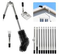 4.4M Perche Nettoyage Toiture, Outil de Nettoyage D'avant-toit Télescopique | Brosse de Gouttière à Angle Réglable pour Nettoyer les Avant-toits, les Gouttières et le Jardin