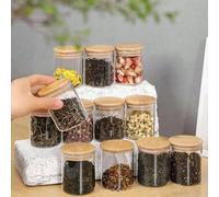 4/6/8 pièces bocaux de rangement en verre, boîte de conservation des aliments avec couvercle en bambou scellé, bocal transparent portable pour le thé, les grains de café, le sucre, les bonbons, les bi