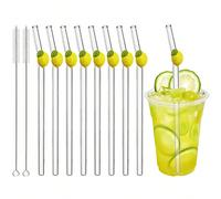 4/6/8 pièces Ensemble de pailles en verre transparent avec brosse de nettoyage, pailles en verre recourbées décorées de citrons réutilisables pour boire du jus, des cocktails, du thé au lait, des milk