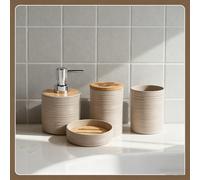 4/6 pièces Set de salle de bain en bambou, comprenant brosse de toilette, gobelet de rinçage, porte-brosse à dents, porte-savon, poubelle et bouteille de lotion. Exquis et élégant, convient comme cade