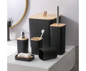 4/6 pièces Set de salle de bain en bois de luxe Cadeau de pendaison de crémaillère essentiel Comprend un porte-brosse à dents, une poubelle, un distributeur de savon, un porte-brosse de toilette, un p