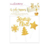 ScrapCooking – Accessoires de Noël pour gâteau 5009 – Lot de 4 en papier doré