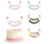 4 Bannières Décoration Gâteau, Guirlande Fanion en Papier pour Anniversaire, Fête, Cupcake, Décoration Créative, Plusieurs Couleurs