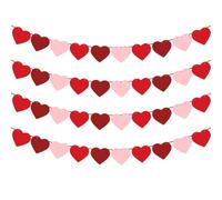 4 Bannières en Feutre en Forme de Cœur pour Décorations de Saint-Valentin, Guirlande de Cœurs Rouge et Rose Pré-assemblée pour Mariages, Anniversaires & Fêtes, Facile à Suspendre et Durable