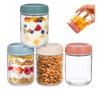 4 Bocaux De Flocons D'Avoine pour La Nuit De 480ml avec Couvercle à Vis | Bocal Mason pour Confiture Maison, Yaourt, Fruits, Sauce Et Pudding, IdéAl pour Le Petit-DéJeuner à Emporter