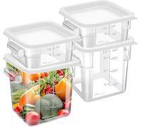 4 boîtes alimentaires carrées en plastique avec couvercle, 2 L et 4 L, conteneurs transparents gradués avec poignée, hermétiques pour cuisine, levée de pâte, marinade de viande et usage traiteur