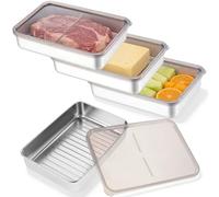 4 Boîtes Conservation Alimentaire avec Couvercle, Boîte Jambon Congelation Refrigerateur Acier Inoxydable, Récipients Alimentaires Charcuterie Empilables pour Viande, Bacon, Fromage, Fruits, Salades