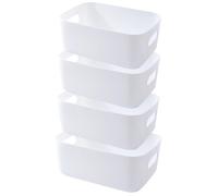 4 Boîtes de rangement, paniers de rangement en plastique avec poignées, pour armoires de cuisine, boîtes de rangement, boîtes organisatrices en plastique pour salle de bain, cuisine (blanc, 25 x 18 x 