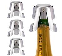 4 Bouchons Champagne Inox Garde Bulles pour Bouteille | Avec joint silicone pour prosecco, crémant, vin pétillant, bouteille ouverte, apéritif, fête, bar et maison