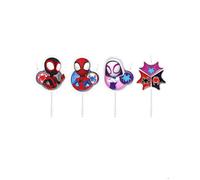 Bougies anniversaire - DEKORA - Spidey et ses amis - Lot de 4 - 8,5 cm - Multicolore, pique solide