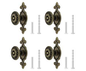 4 boutons de placard anciens avec plaque de montage, alliage de zinc, style vintage