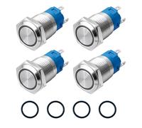 4 Boutons Poussoir Étanches 16mm 12V à 24V 3A, Auto-bloquant, En Métal, Interrupteur Marche/Arrêt avec Voyant LED IP66-1NO 1NC Bouton Poussoir Momentané pour Bateau, Camion, Voiture